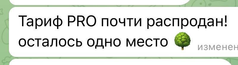 Сообщение: тариф PRO почти распродан, осталось одно место